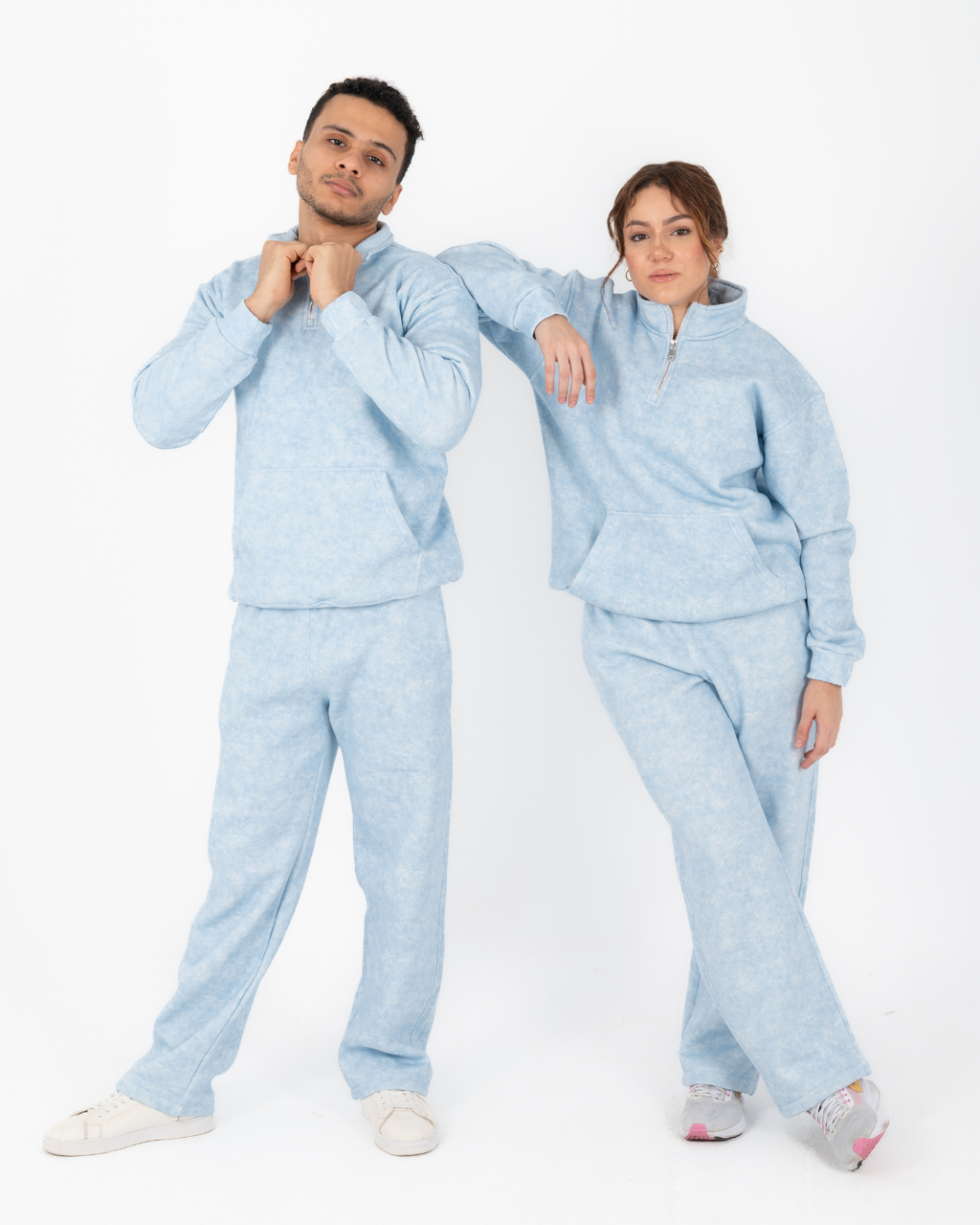 Half-zip hoodie & wide-leg sweatpants in smoky baby blue