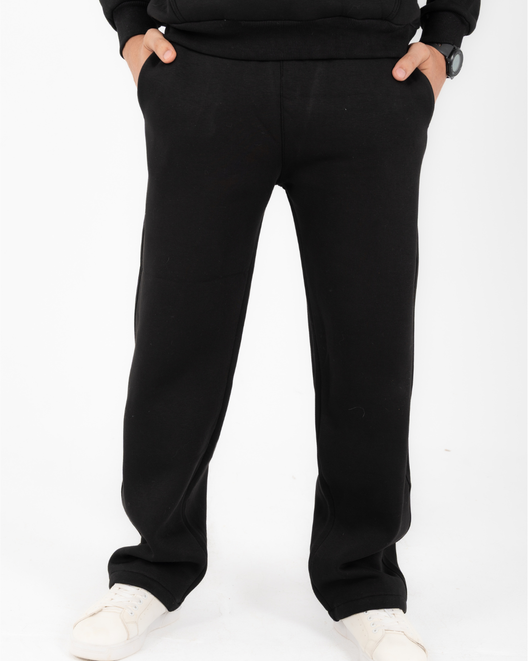 Half-zip hoodie & wide-leg sweatpants in Black