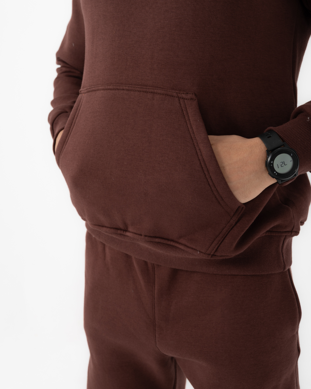 Half-zip hoodie & wide-leg sweatpants in Brown