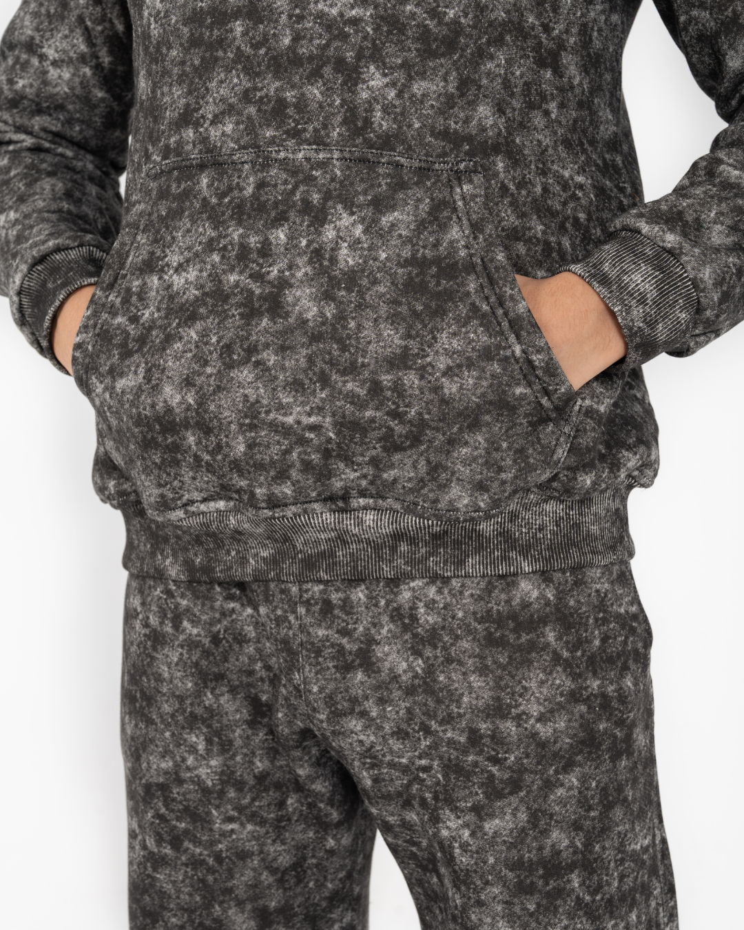 Half-zip hoodie & wide-leg sweatpants in smoky black