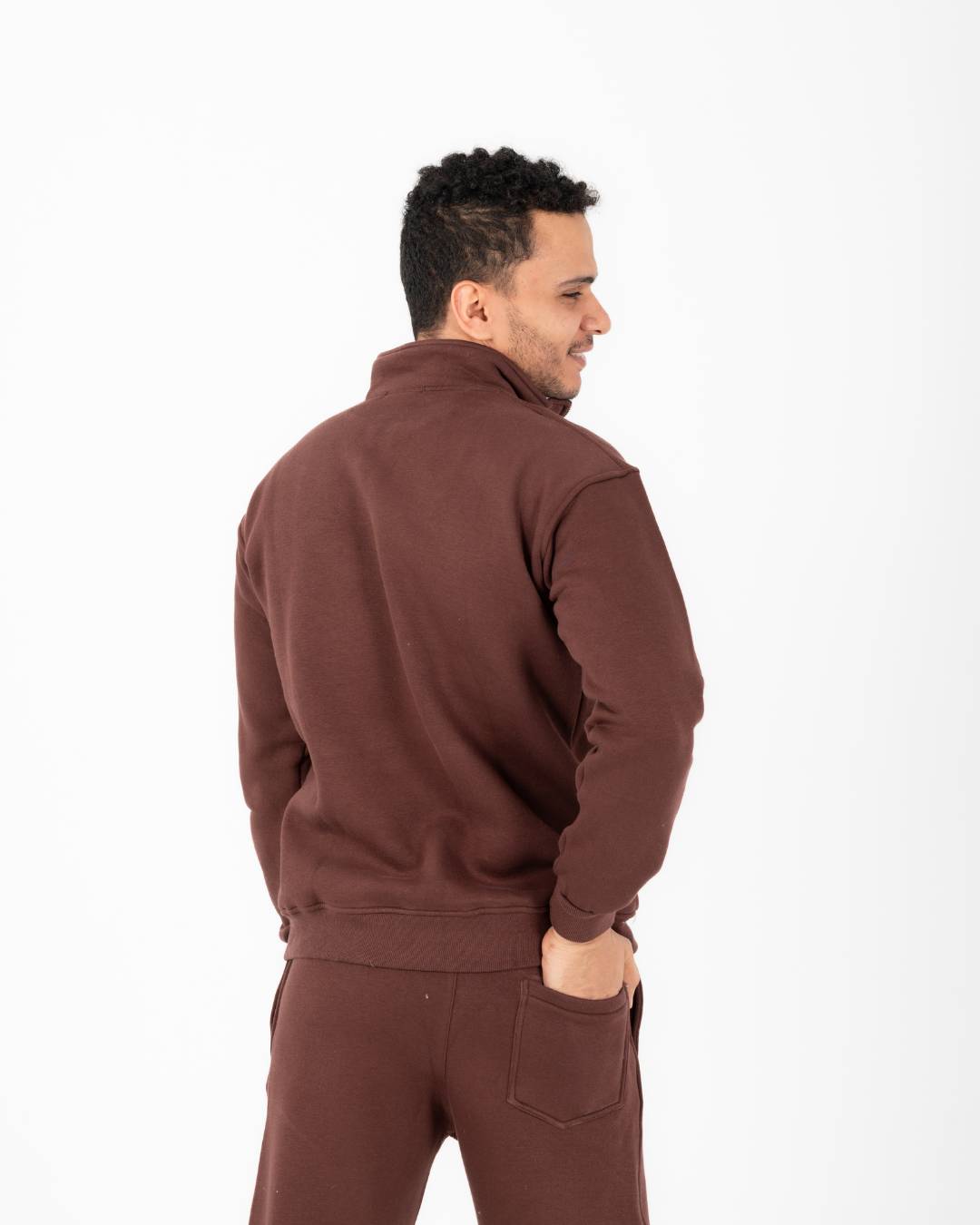 Half-zip hoodie & wide-leg sweatpants in Brown