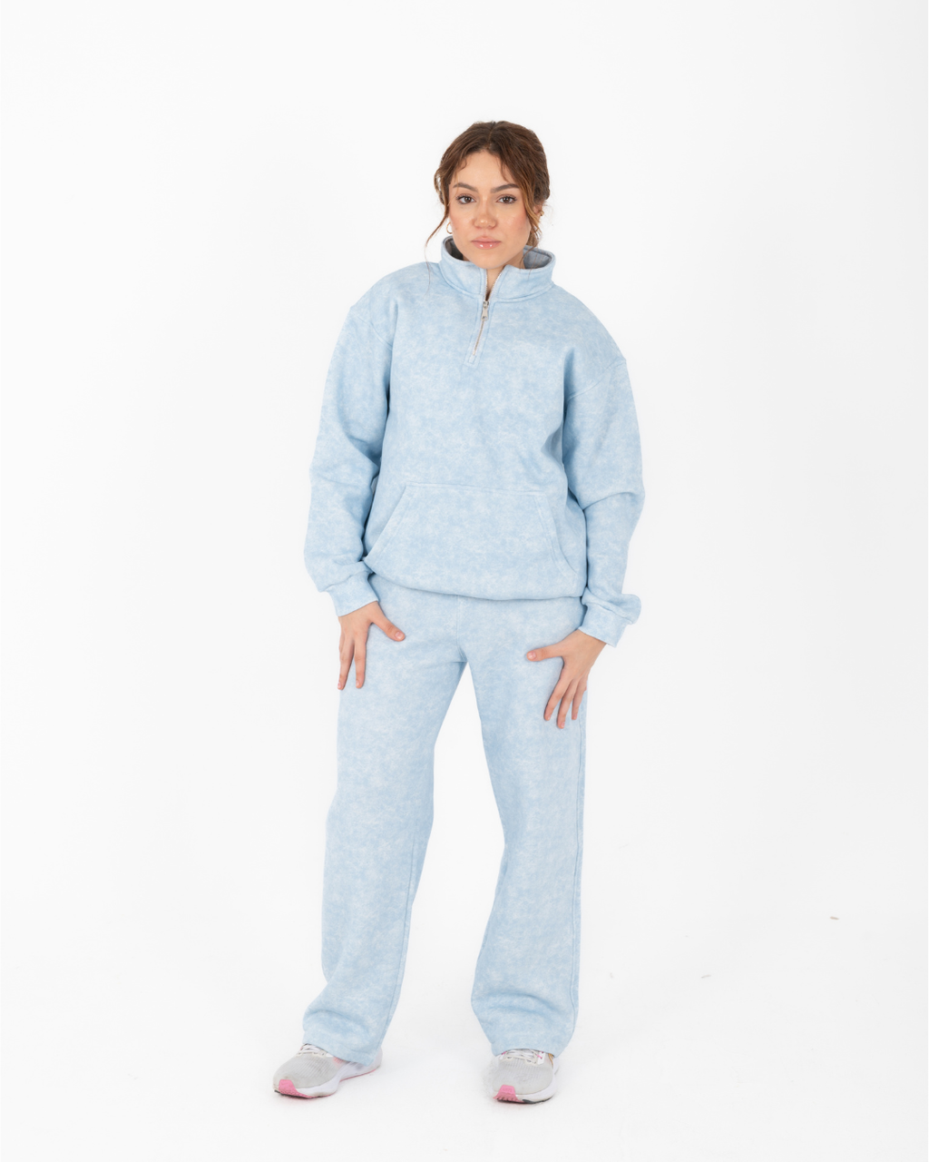 Half-zip hoodie & wide-leg sweatpants in smoky baby blue