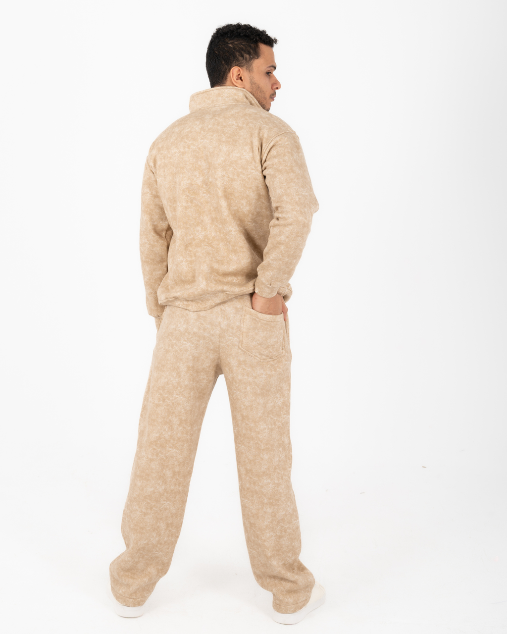 Half-zip hoodie & wide-leg sweatpants in smoky beige