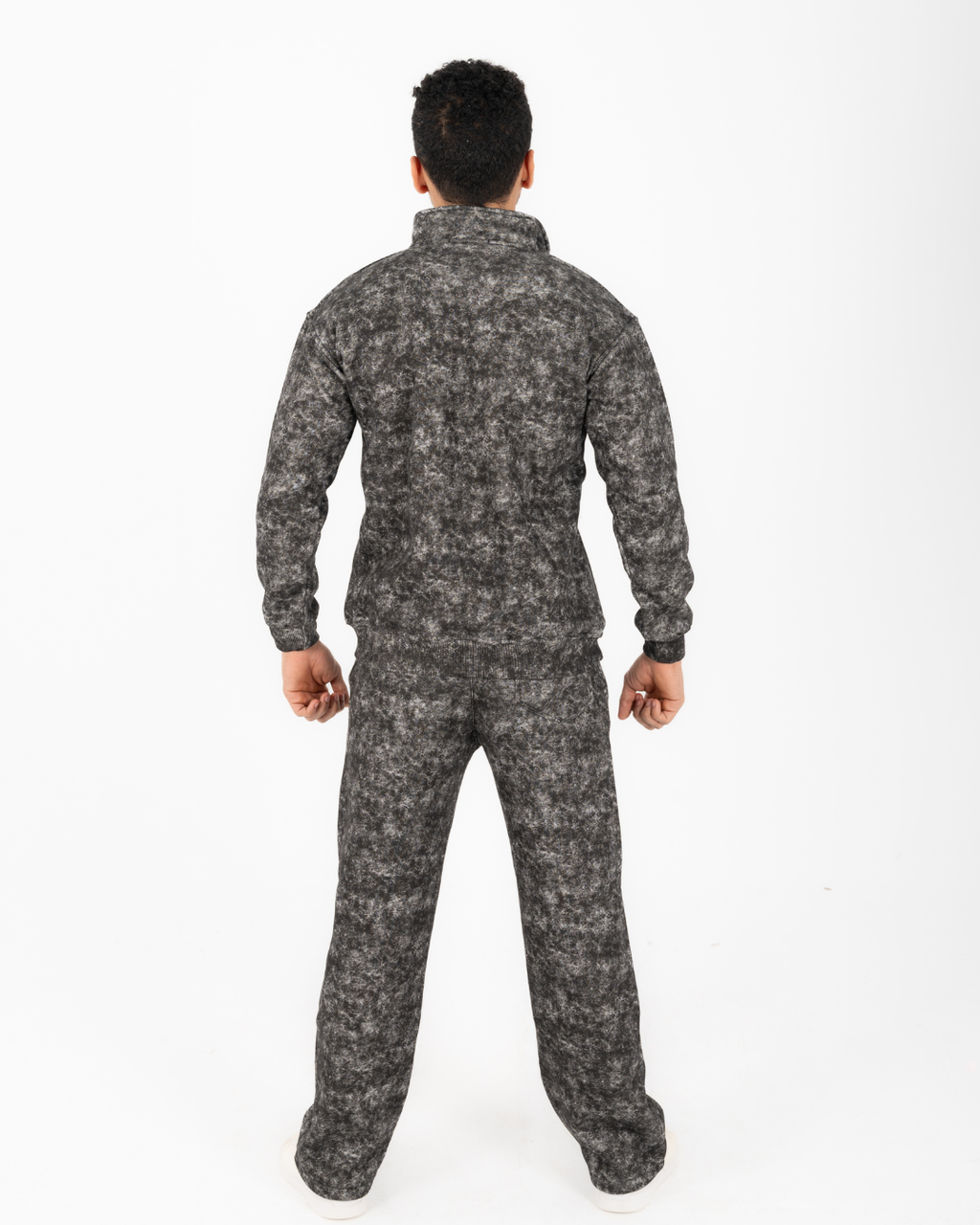 Half-zip hoodie & wide-leg sweatpants in smoky black