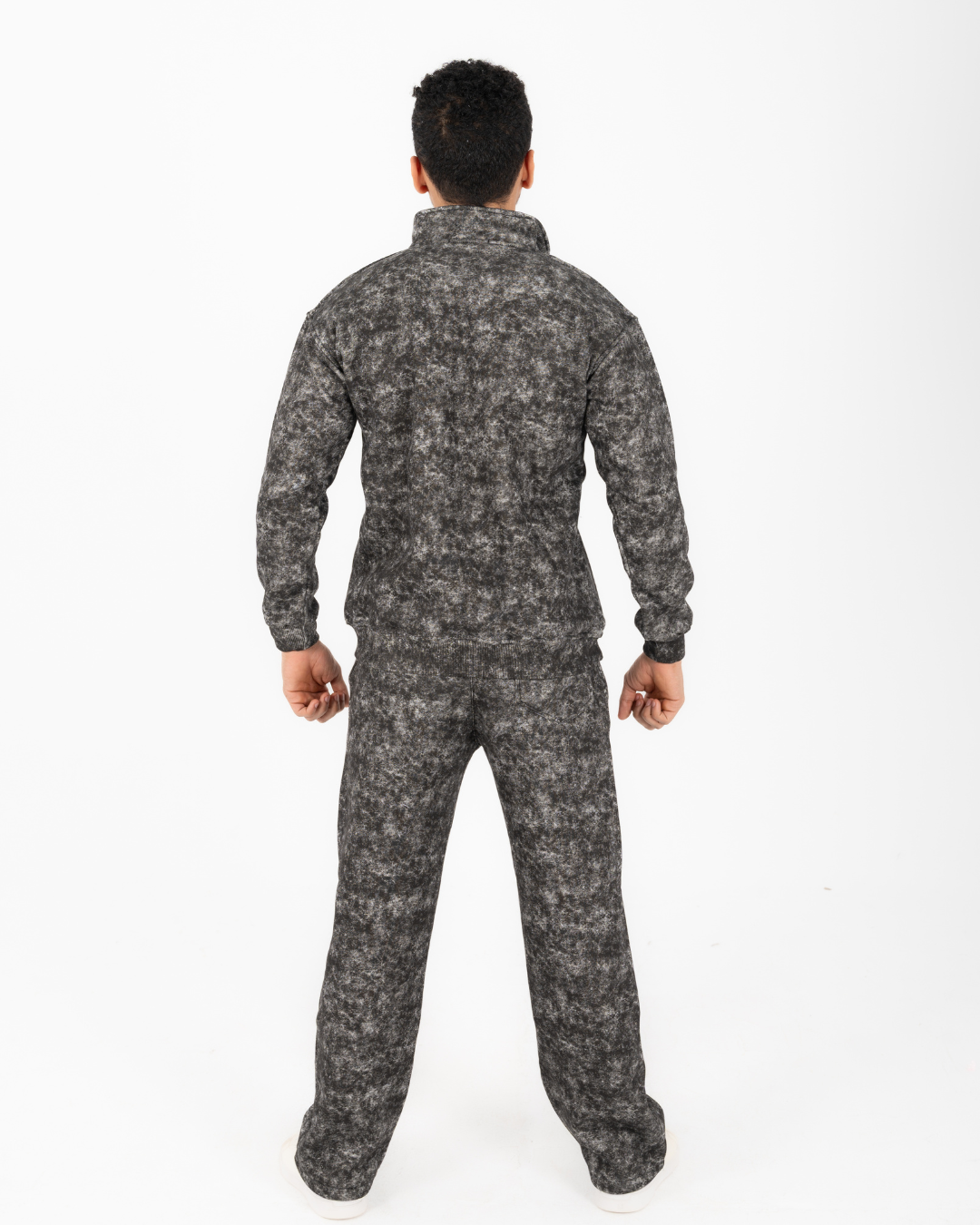 Half-zip hoodie & wide-leg sweatpants in smoky black