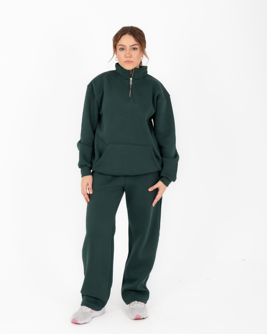 Half-zip hoodie & wide-leg sweatpants in Green