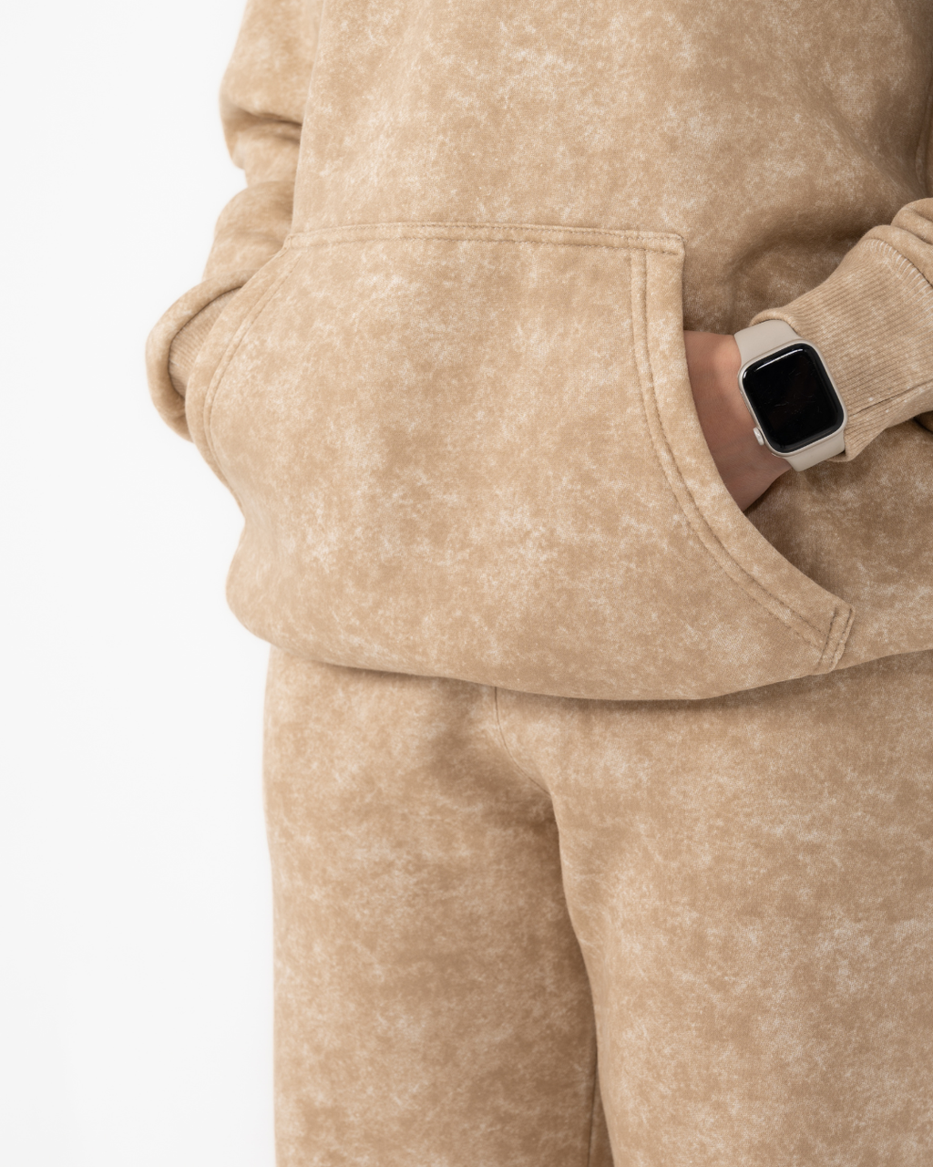 Half-zip hoodie & wide-leg sweatpants in smoky beige