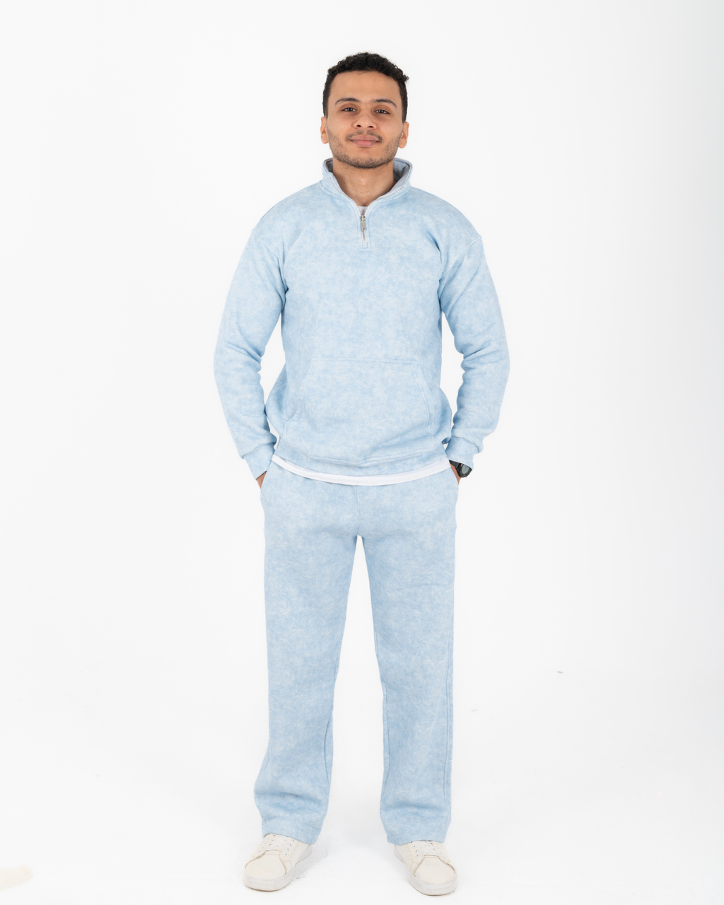 Half-zip hoodie & wide-leg sweatpants in smoky baby blue