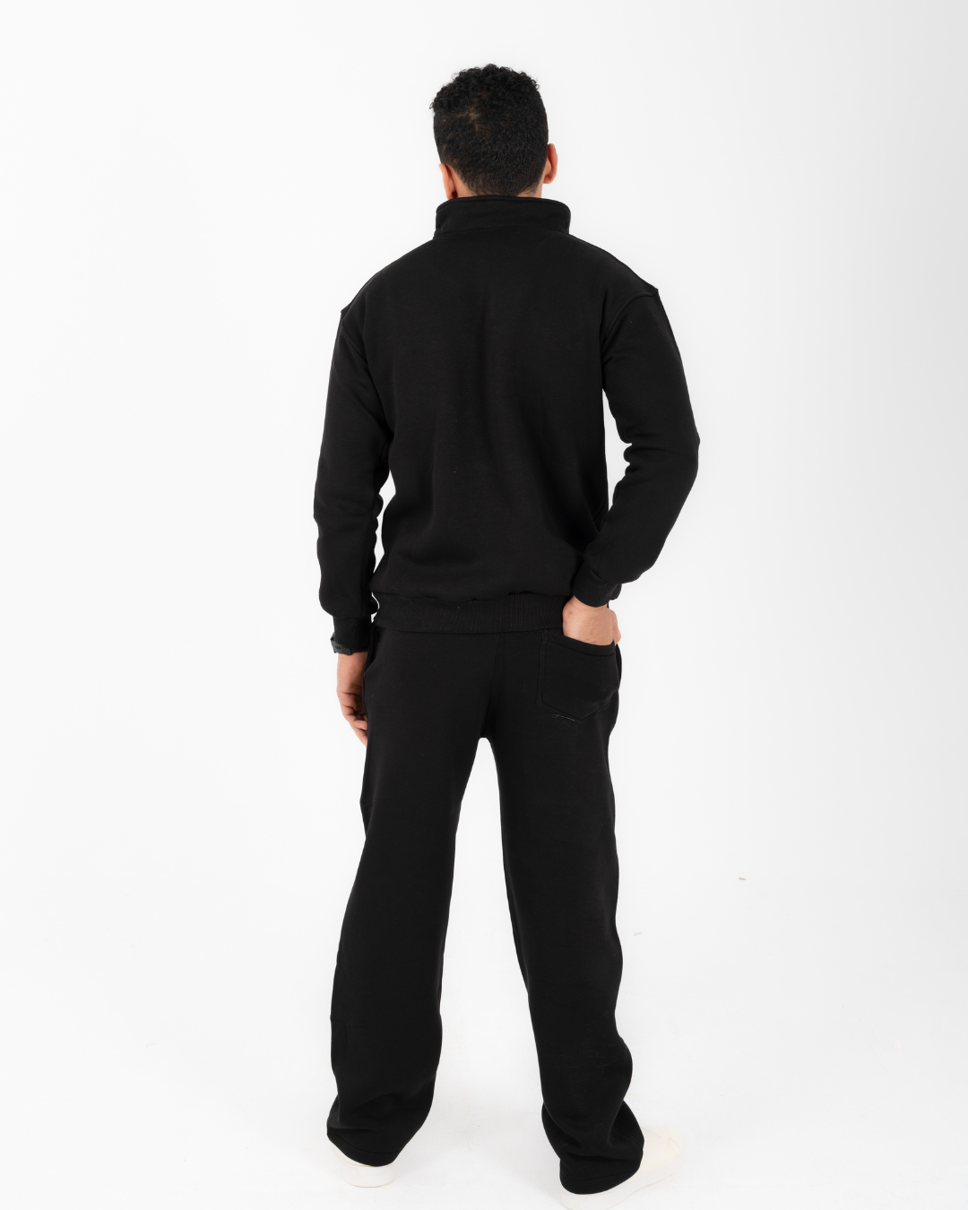 Half-zip hoodie & wide-leg sweatpants in Black