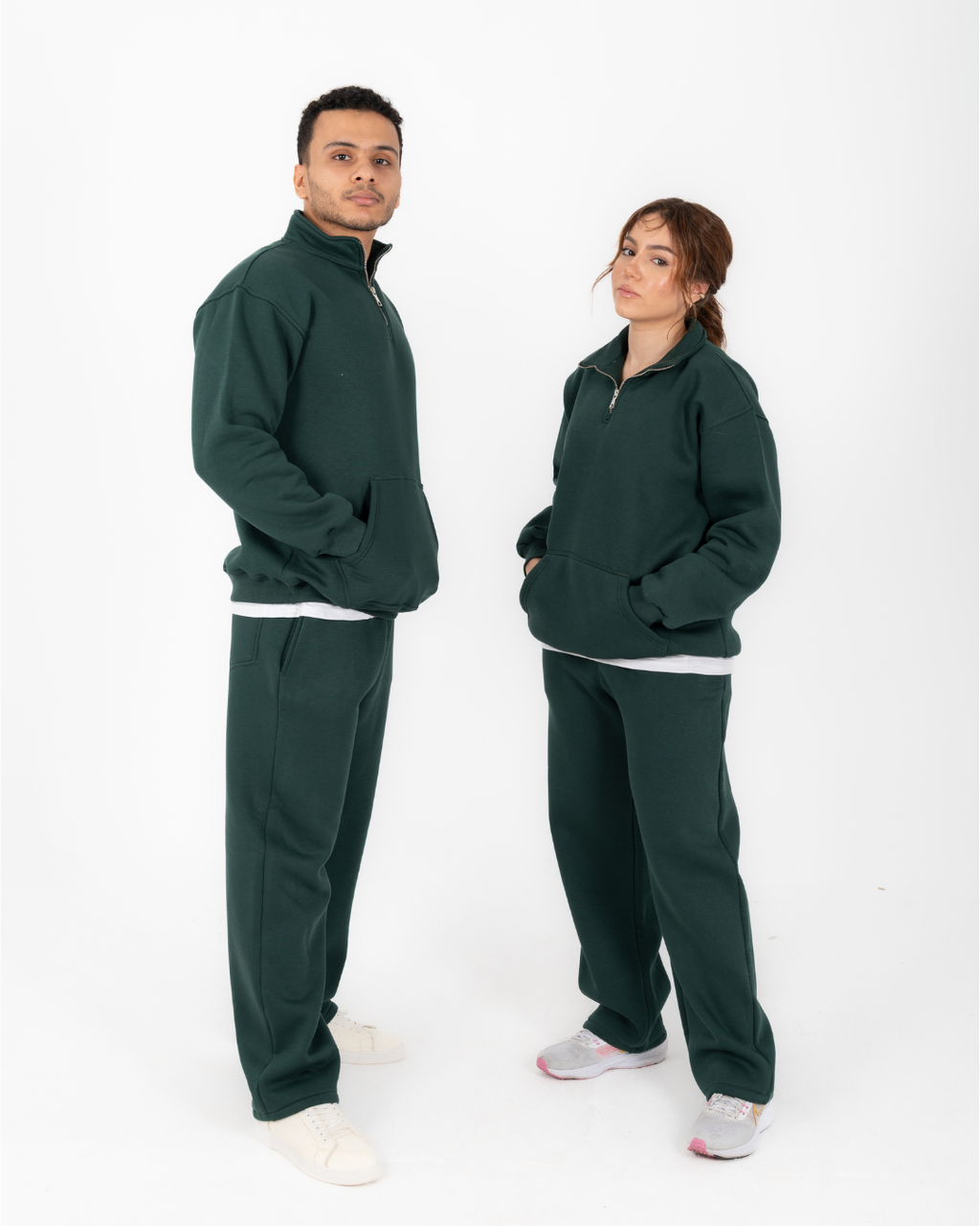 Half-zip hoodie & wide-leg sweatpants in Green