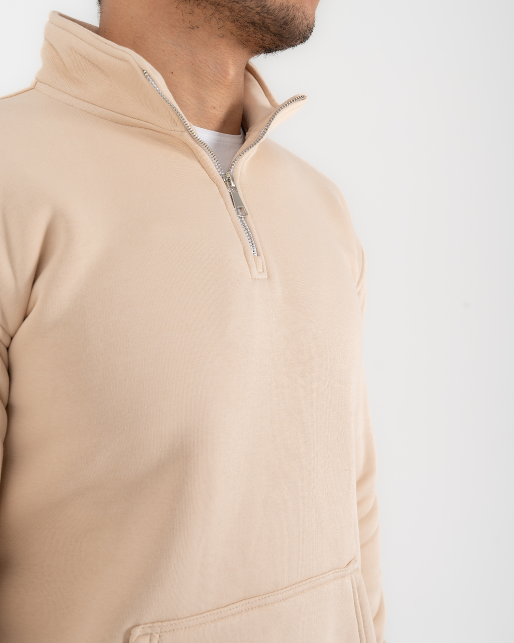 Half-zip hoodie & wide-leg sweatpants in Beige