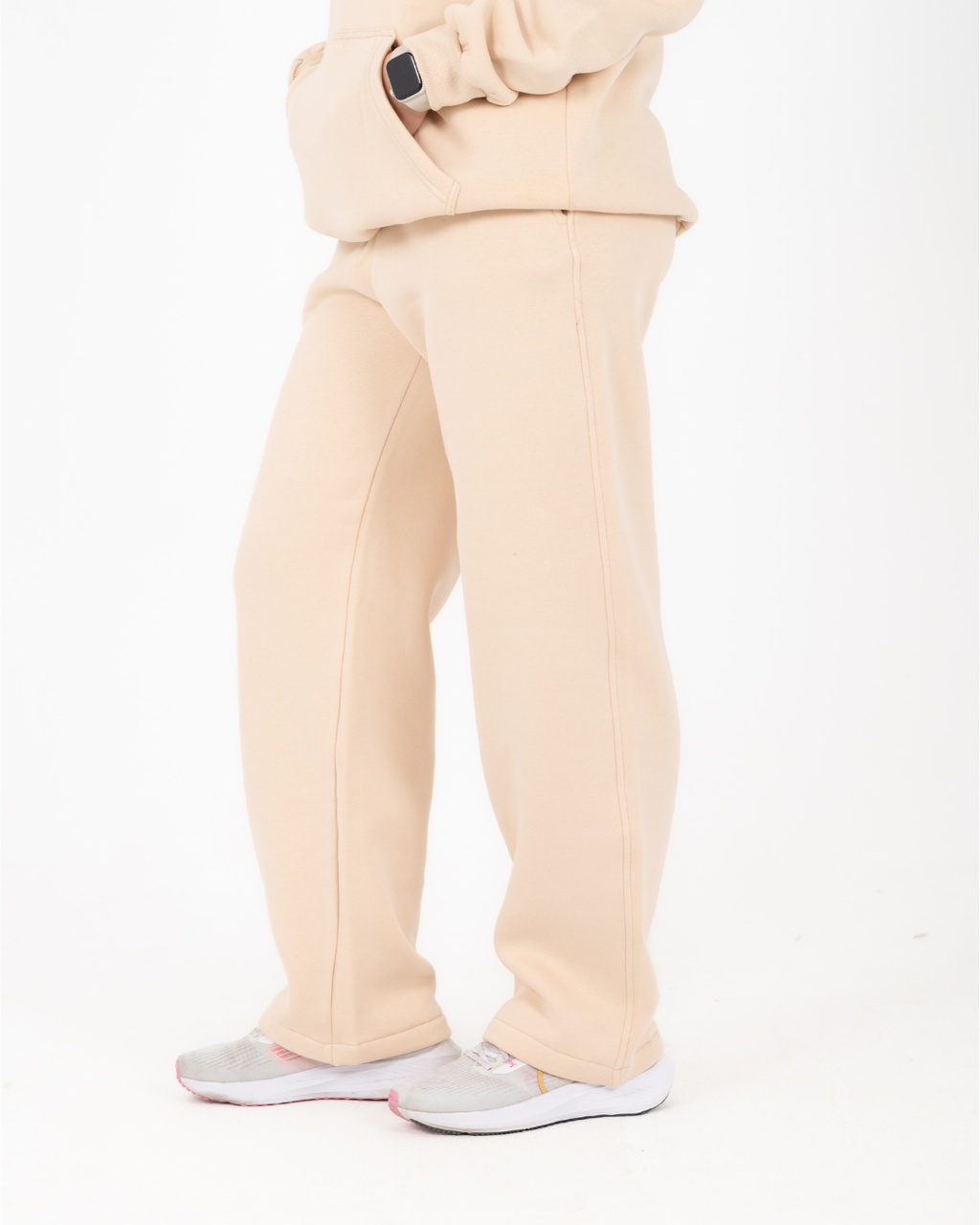 Half-zip hoodie & wide-leg sweatpants in Beige