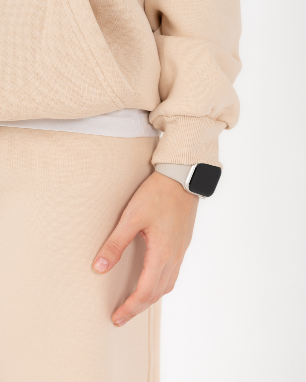 Half-zip hoodie & wide-leg sweatpants in Beige