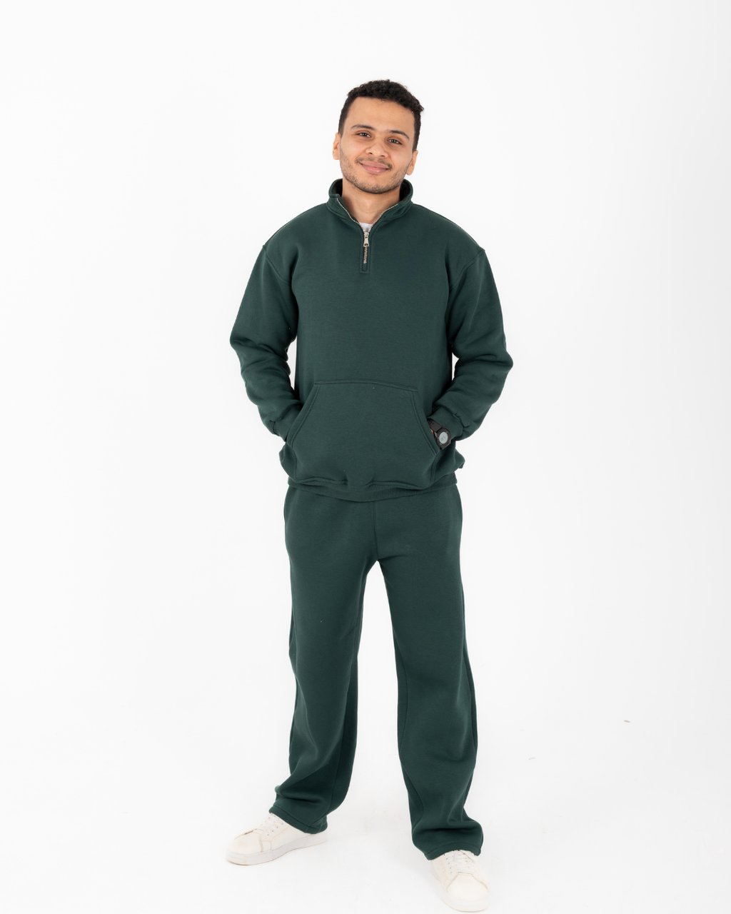 Half-zip hoodie & wide-leg sweatpants in Green
